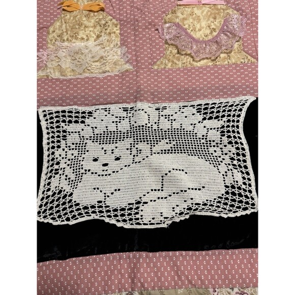 VTG Cute Cat Quilt Panel Baby Blanket Crochet Handmade Aprons Pink Kitty OOAK - Picture 8 of 9